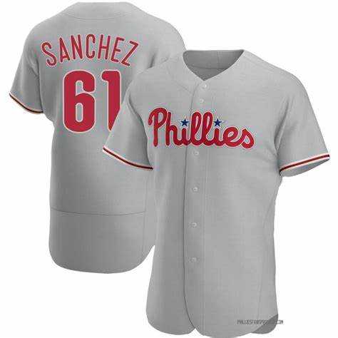 Mens Philadelphia Phillies #61 Cristopher Sanchez Grey Flex Base Stitched Baseball Jersey Dzhi
